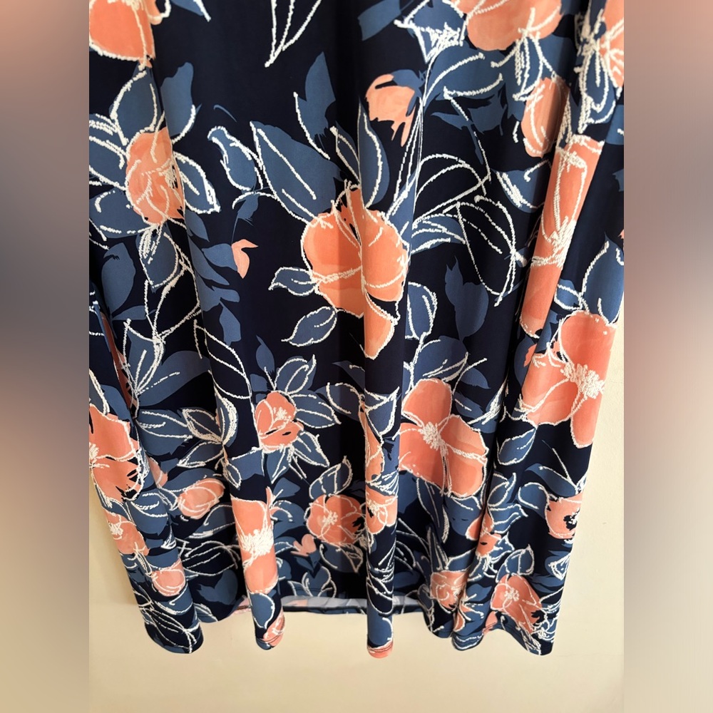 Espresso sleeveless blue and orange floral midi dress with small V neck Size S - Picture 5 of 5